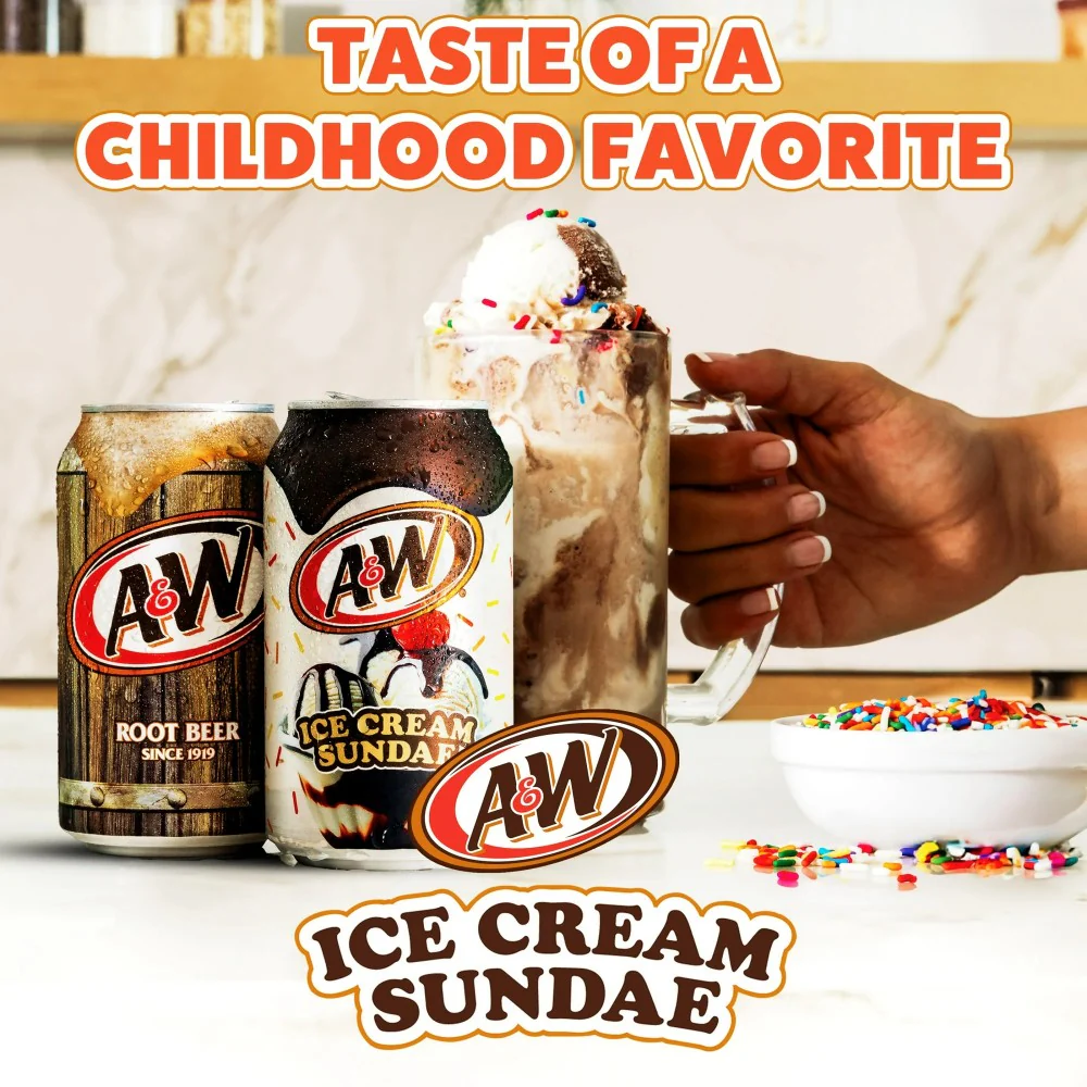 A&W Ice Cream Sundae Soda Pop Fizzy Drink 12oz (355ml) Cans - Image 3