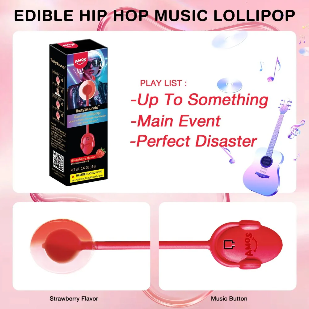 AMOS Music Lollipop Strawberry Audio Suckers, Fat Free Creative Gift Heart Shape Candy - Image 2