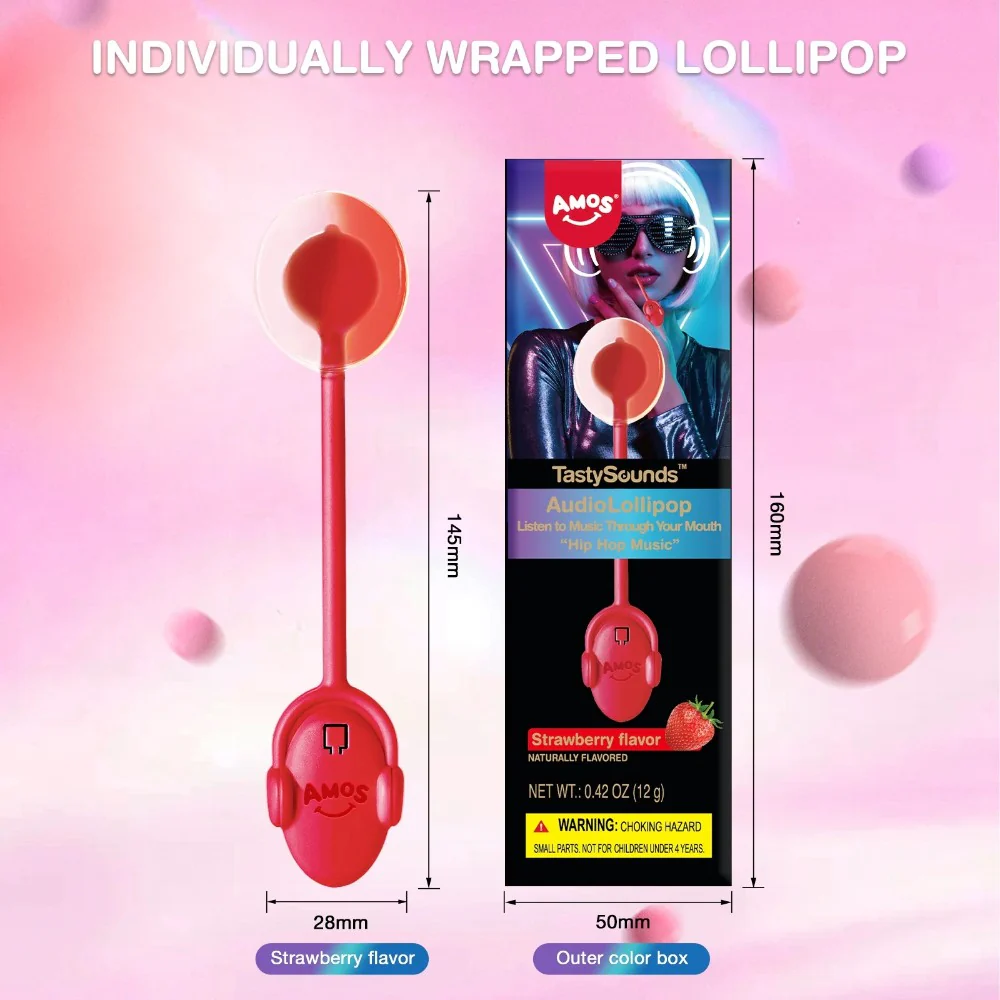 AMOS Music Lollipop Strawberry Audio Suckers, Fat Free Creative Gift Heart Shape Candy - Image 4