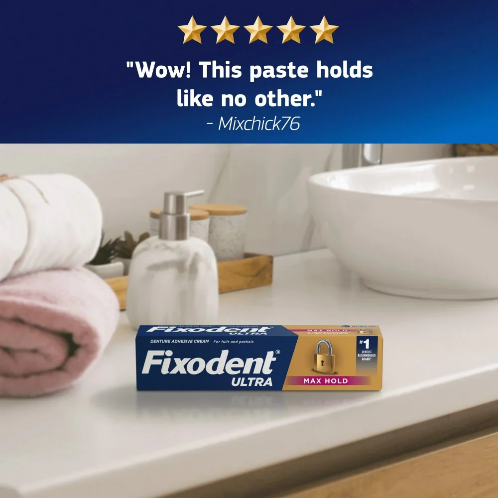 Fixodent Ultra Max Hold Secure Denture Adhesive Cream, Denture Glue, 2.2oz 2 Pack - Image 4