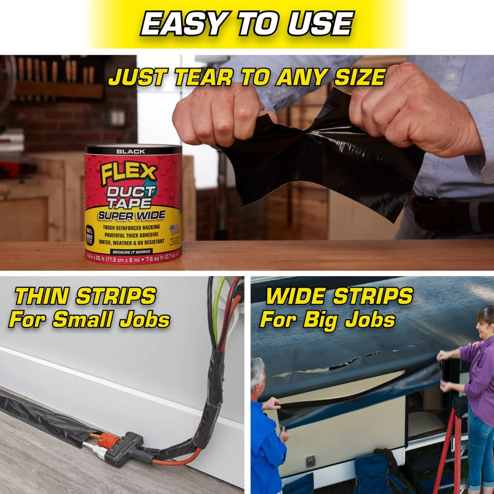 Flex Duct Tape, Super Wide, 4.6 Inches x 20 Feet, Black, Heavy Duty Strong, Multi-Surface Tape - Image 7