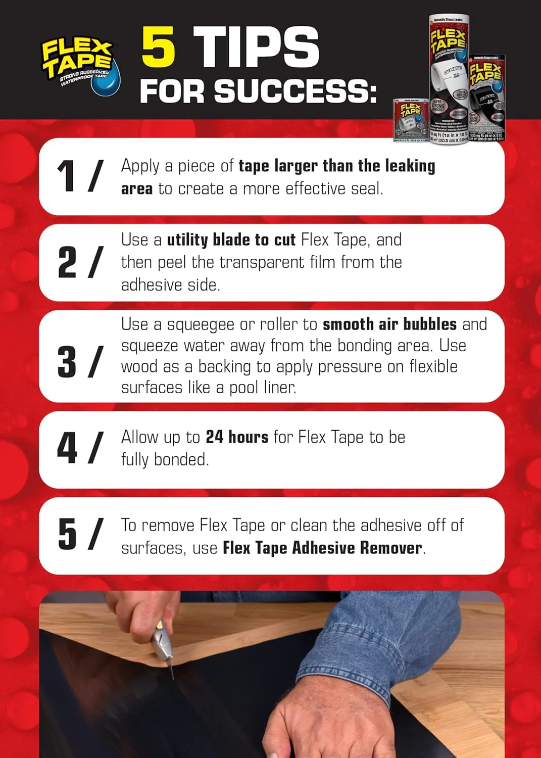 Flex Tape Mini Super Strong Waterproof Tape, Clear 7.65cm x 10.2cm x 2 - Image 3