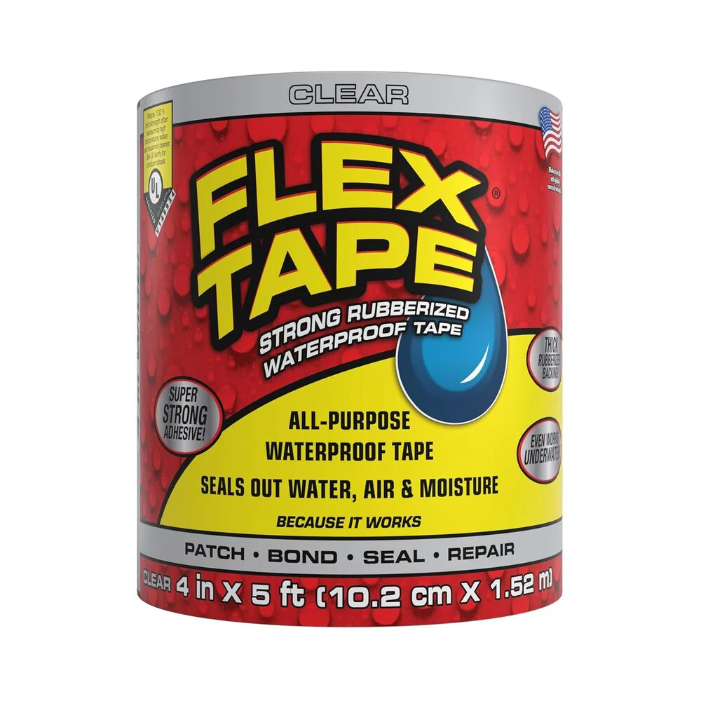 Flex Tape Rubberized Waterproof Tape, 4 inches x 5 feet, Clear