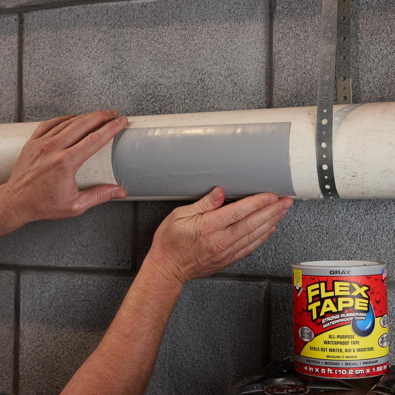 Flex Tape Rubberized Waterproof Tape, 4" x 5', Gray - Image 6
