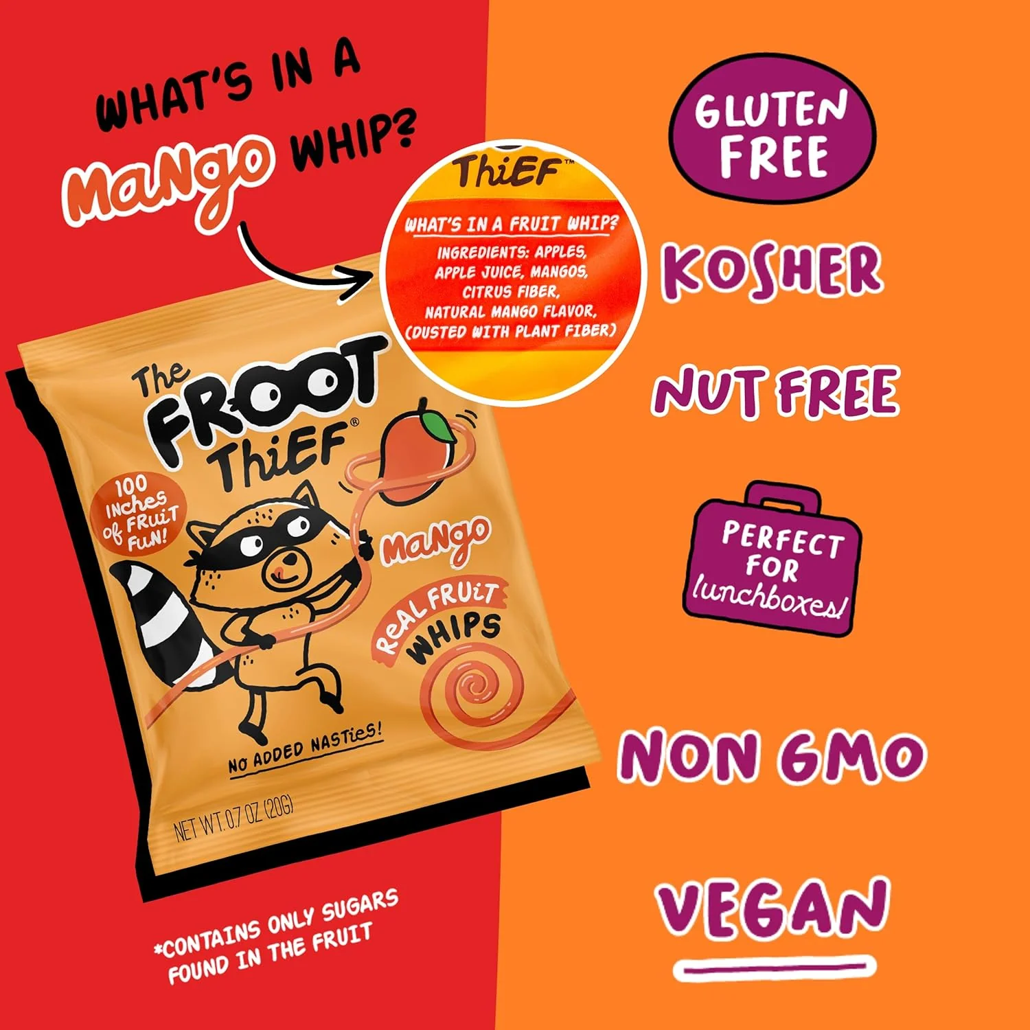 Froot Thief Mango Fruit Whip multipack 5 x20g Kids Snacks - Image 3