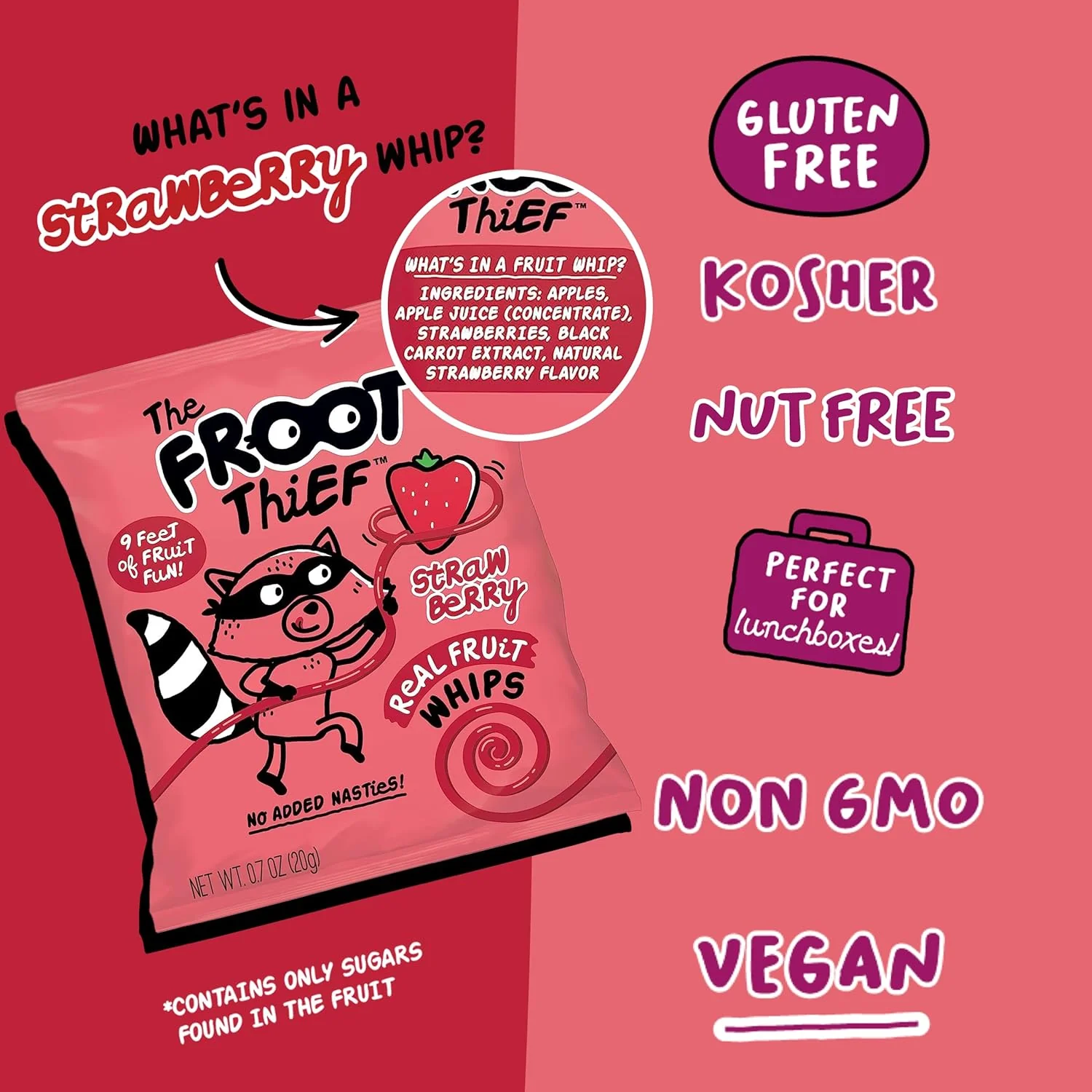 Froot Thief Strawberry Fruit Whip Kids Snacks multipack 5 x20g - Image 3