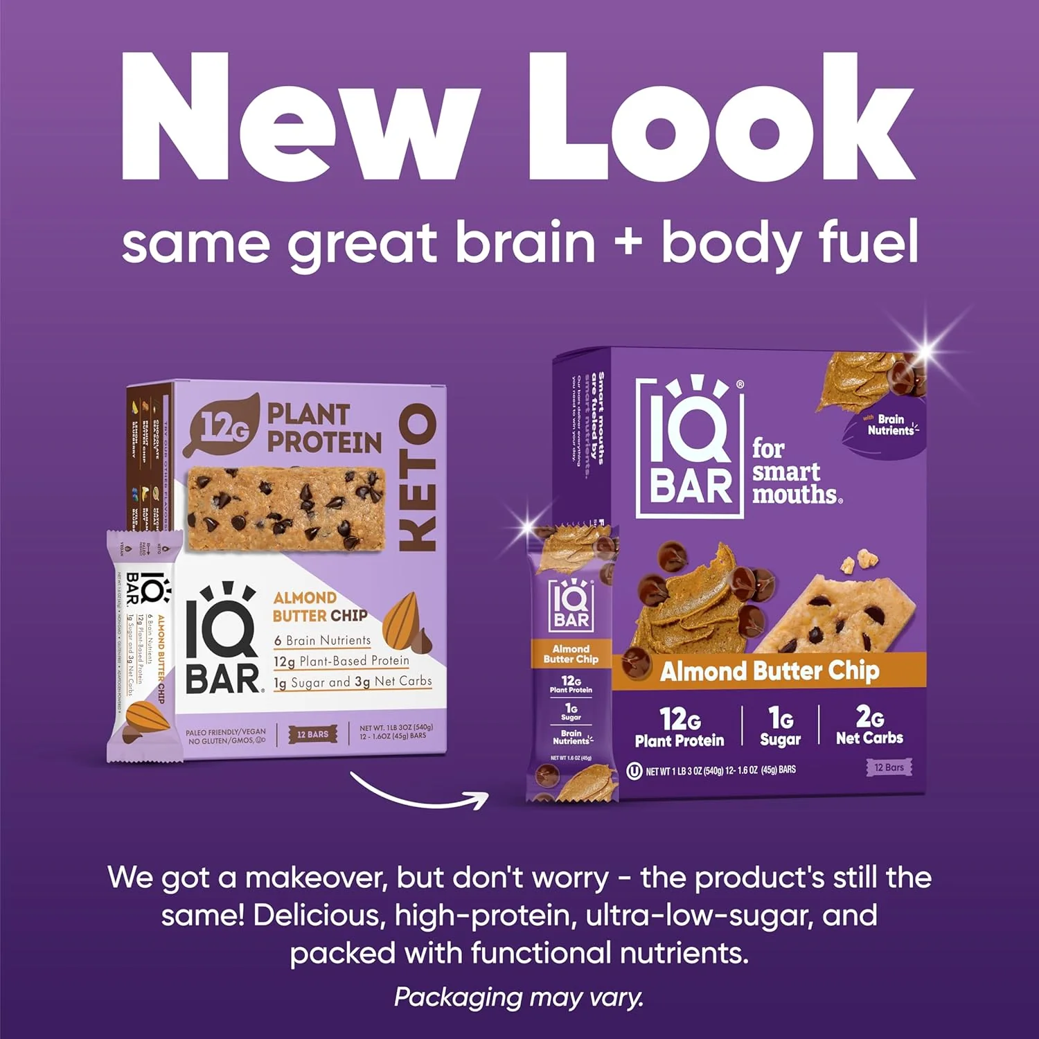 IQBAR Brain and Body Plant Protein Bars I Almond Butter Chip I Low Sugar Keto Energy Bar I 12g Protein - Image 7