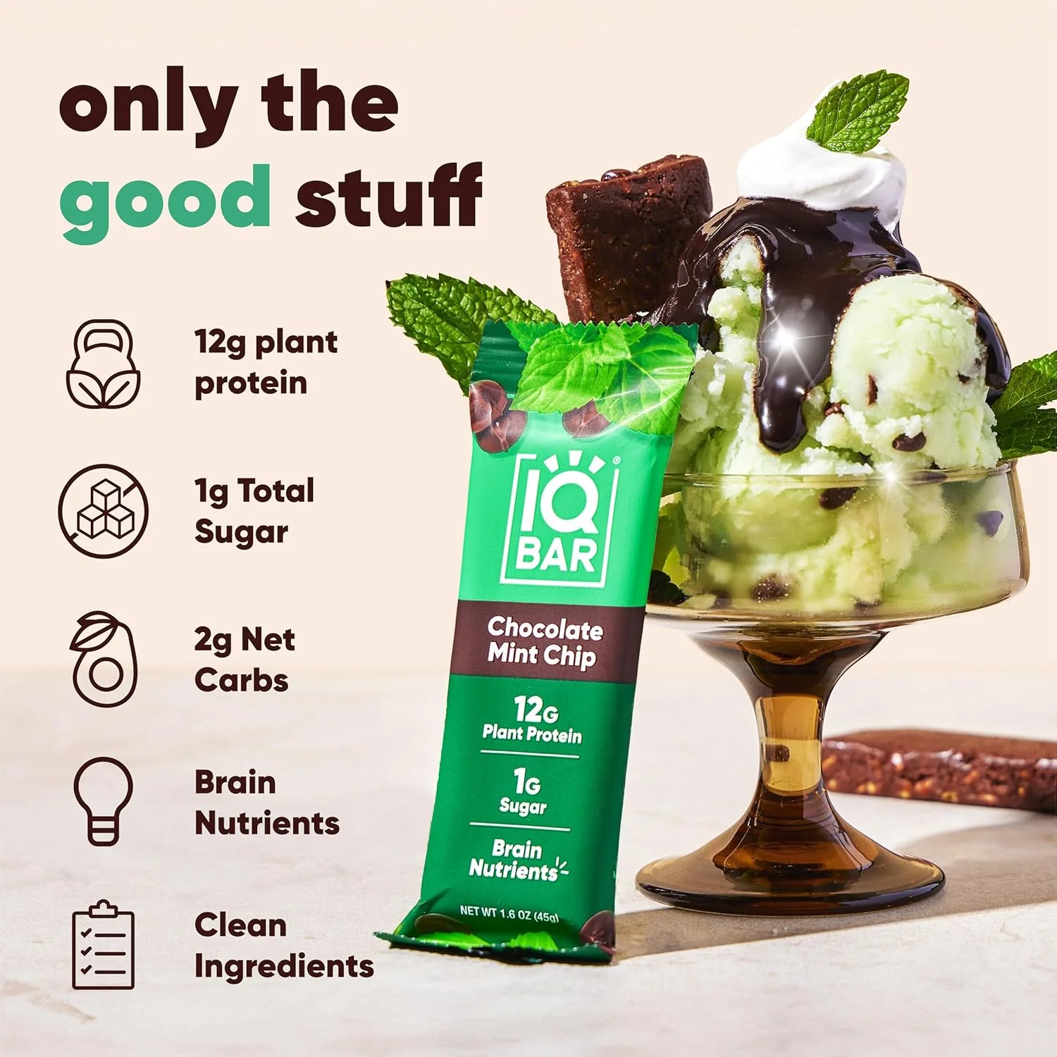 IQBAR Brain and Body Plant Protein Bars I Chocolate Mint Chip I Low Sugar Keto Energy Bar I 12g Protein - Image 3