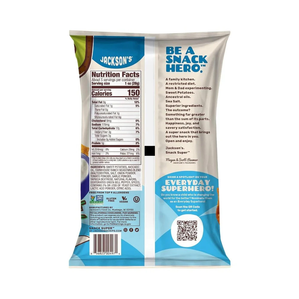 Jackson's Avocado Oil Sweet Potato Chips Farmhouse Ranch 5oz (142g) - Image 2