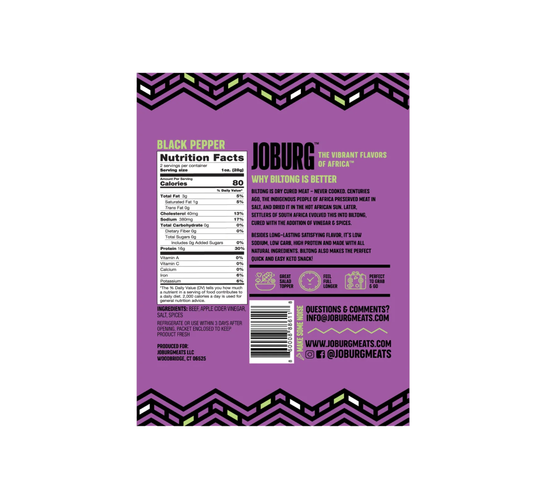 JoBurg Steak Slices South African Black Pepper Crusted Biltong 2oz (56.7g) - Image 2