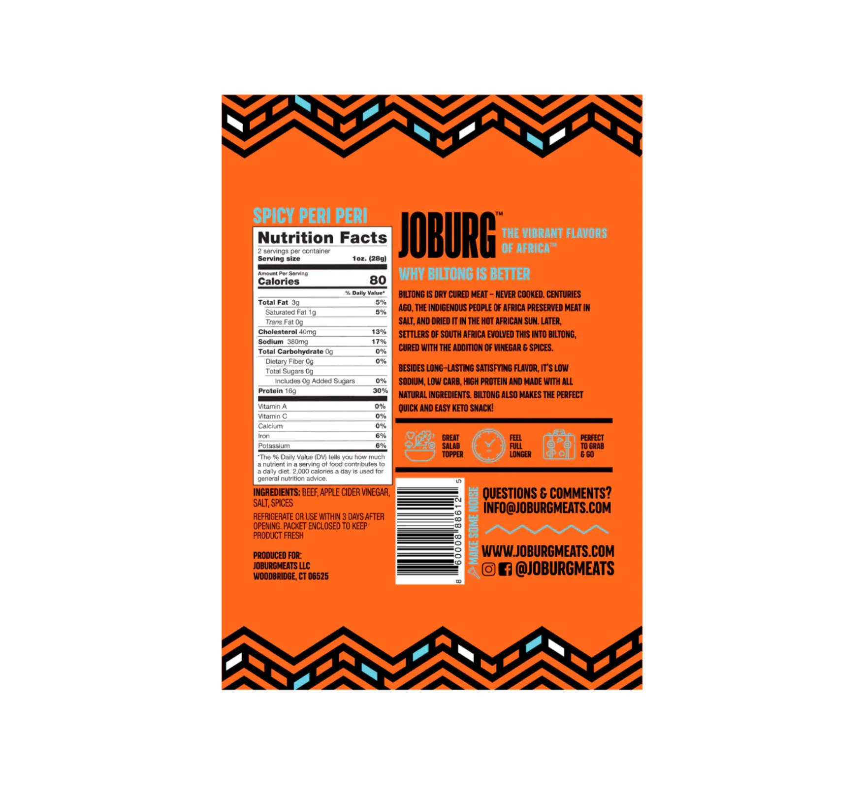 JoBurg Steak Slices South African Peri Peri Spicy Biltong 2oz (56.7g) - Image 2