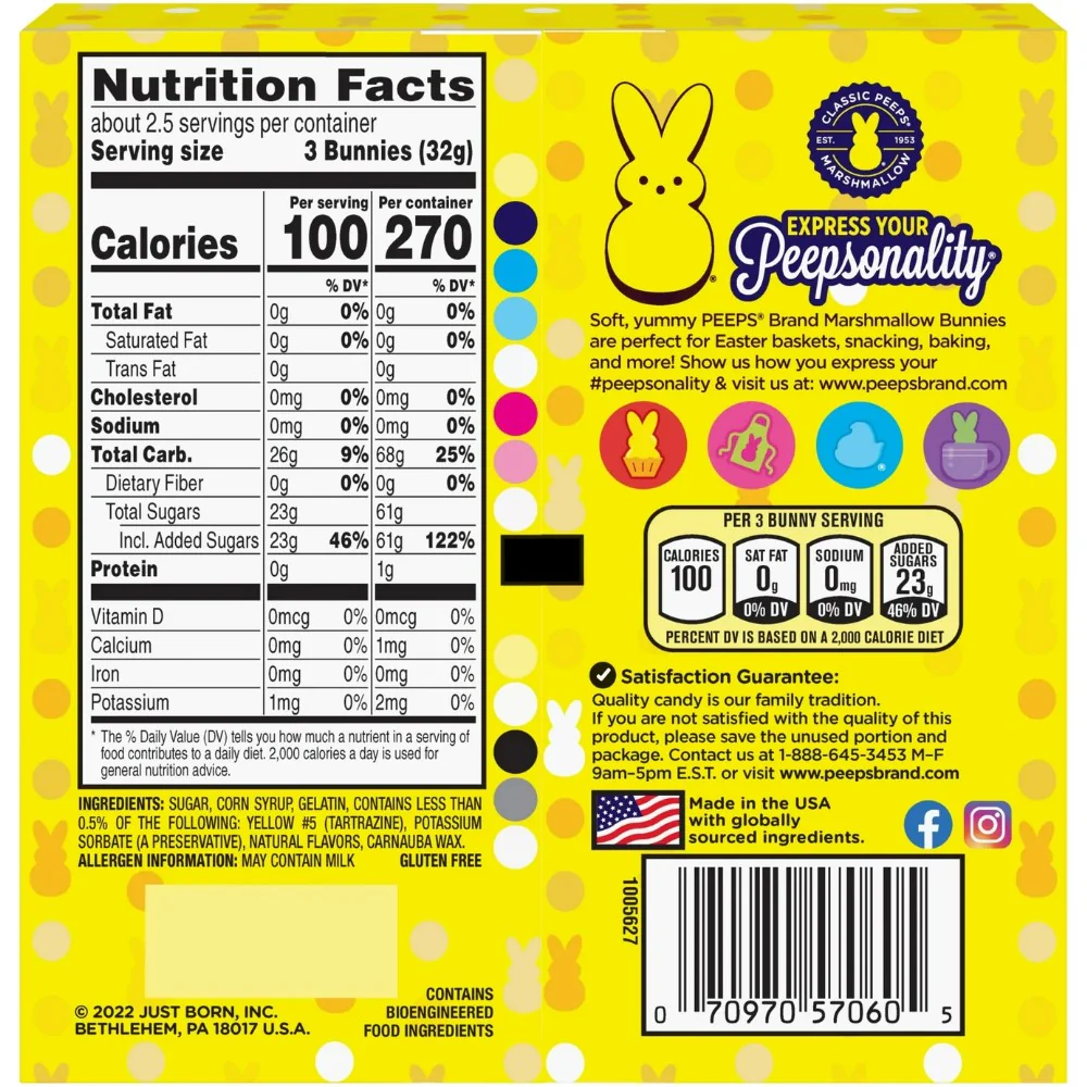 Peeps Easter Yellow Bunnies Marshmallow 8 Count 3oz (85g) - Image 5