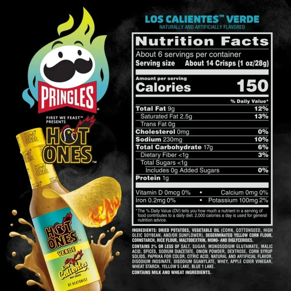 Pringles Hot Ones Los Calientes Verde Potato Crisps Chips 5.5oz (156g) - Image 5