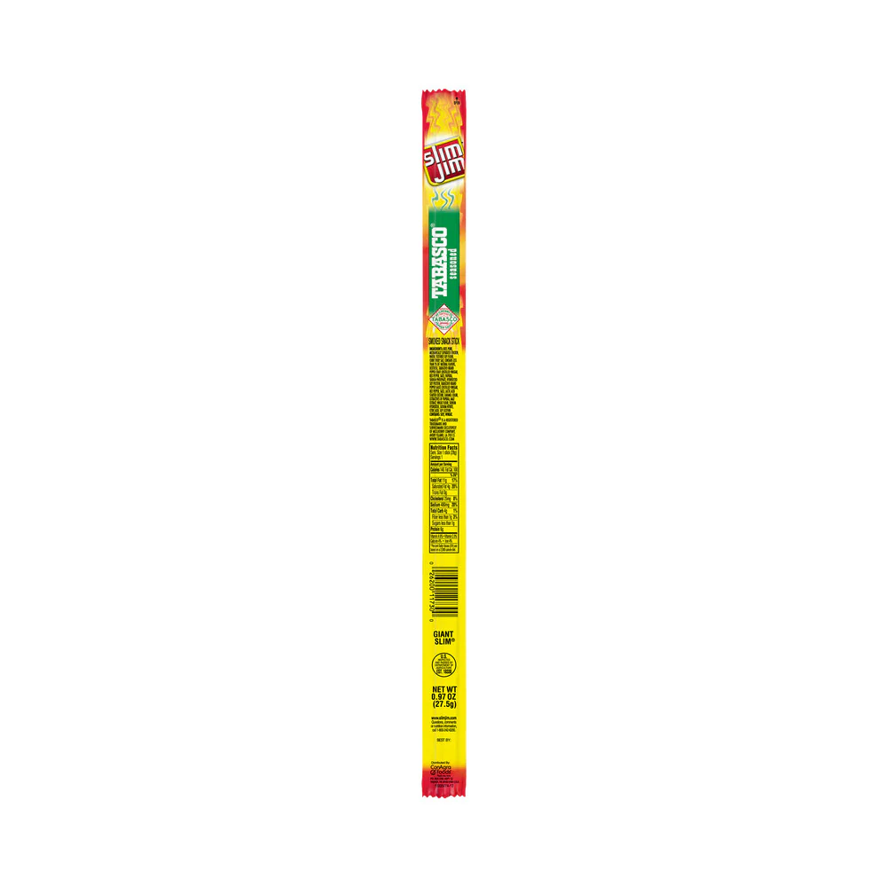Slim Jim Giant Smoked Meat Sticks, Tabasco Flavor, 6g Protein Per Serving .97oz (27g)