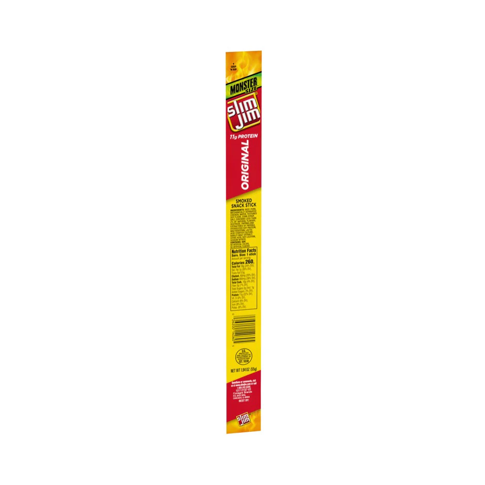 Slim Jim Monster Smoked Meat Sticks, Original Flavor, High Protein, 1.94 oz