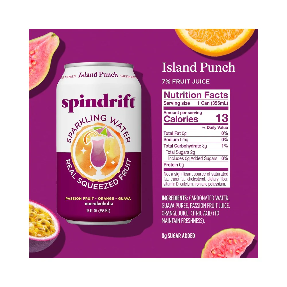 Spindrift Island Punch Flavoured Sparkling Water 12oz (355ml) - Image 2