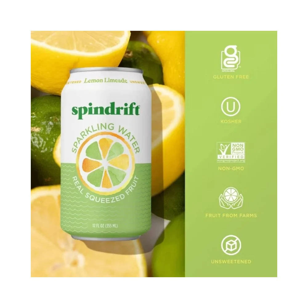 Spindrift Lemon Lime Flavoured Sparkling Water 12oz (355ml) - Image 2