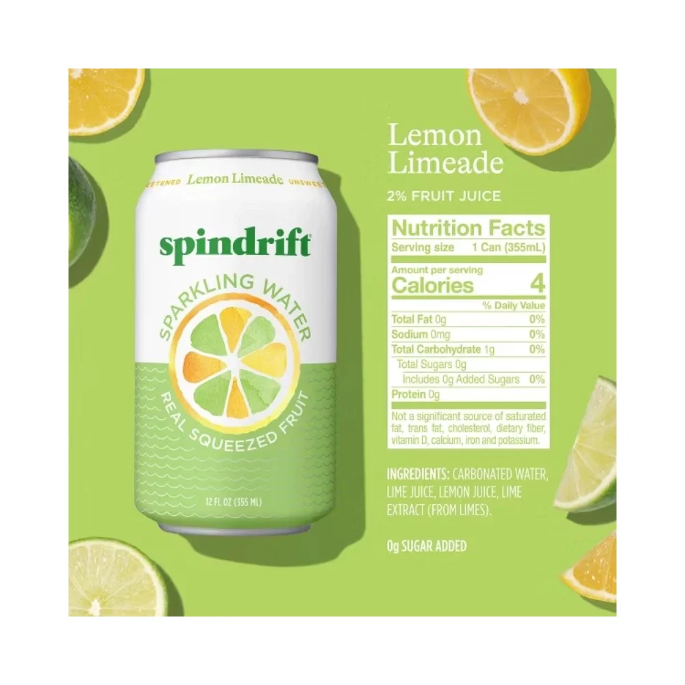 Spindrift Lemon Lime Flavoured Sparkling Water 12oz (355ml) - Image 3