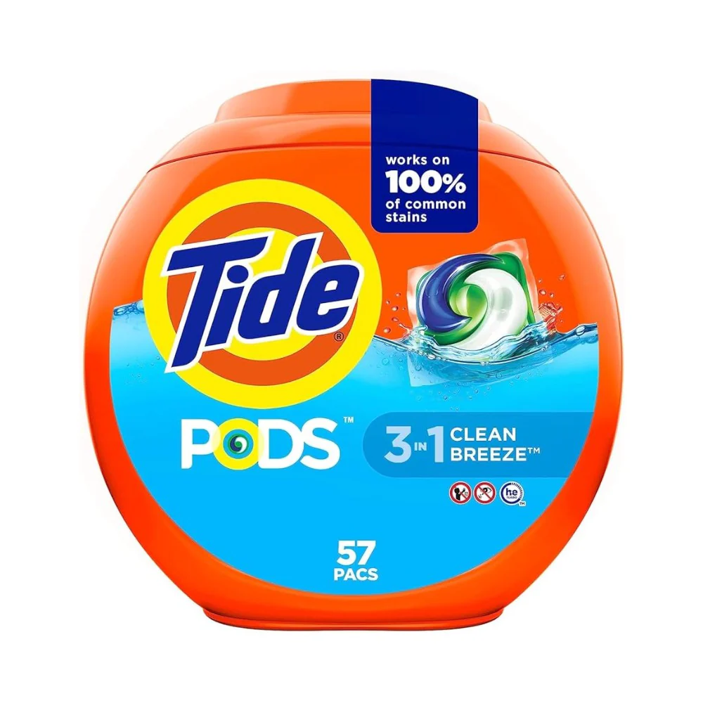 Tide PODS laundry detergent pacs, 3-in-1 Stain Remover, Odor Fighter, Color Protector, 57 Count