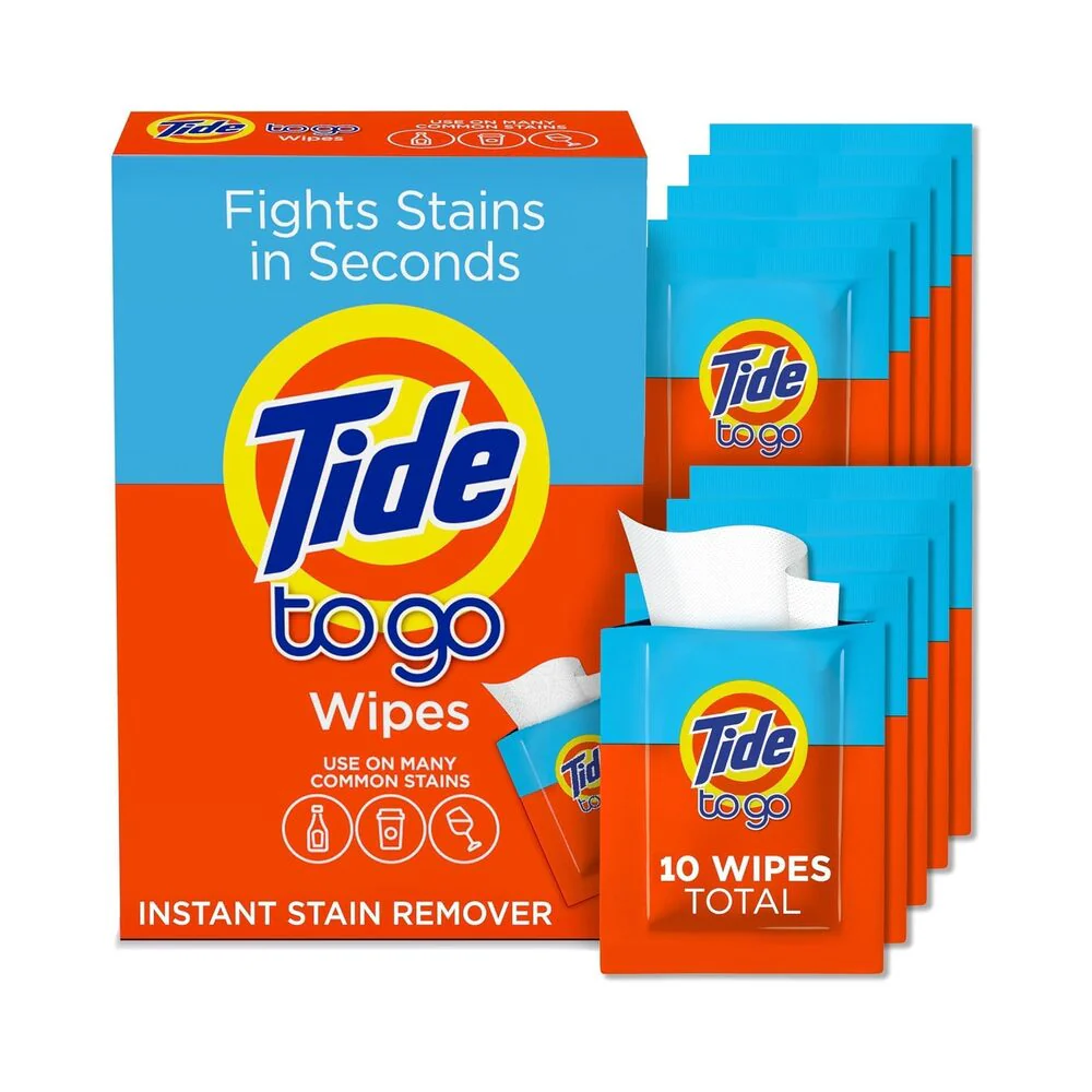 Tide To Go Wipes I Instant Stain Remover for Clothes I Travel & Pocket Size Laundry Solution I 10ct