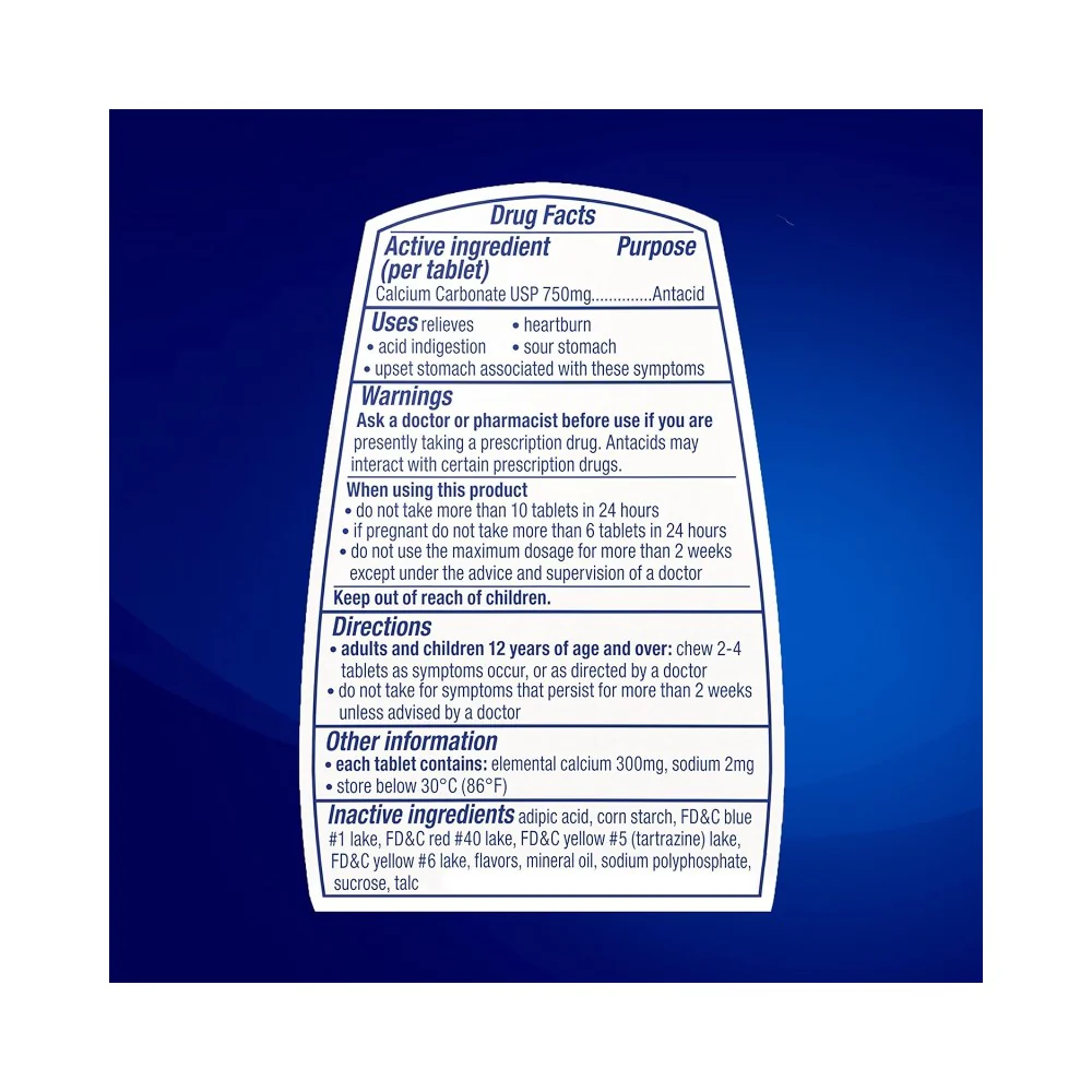 TUMS Antacid Chewable Tablets, Extra Strength for Heartburn Relief, Assorted Fruit, 96 count - Image 4
