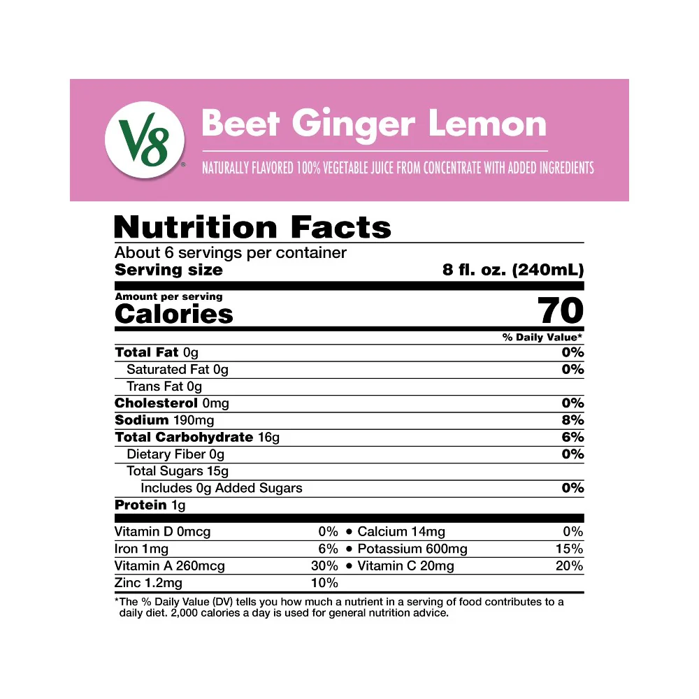 V8 Vegetable Juice Beet Ginger Lemon 46oz (1.36L) - Image 5
