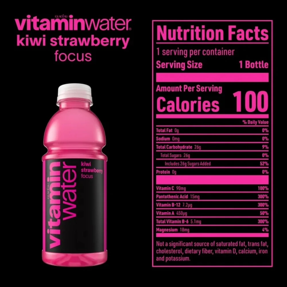 vitamin water Focus Kiwi Strawberry Flavored Water Beverage, 20oz (591ml) Bottle - Image 2
