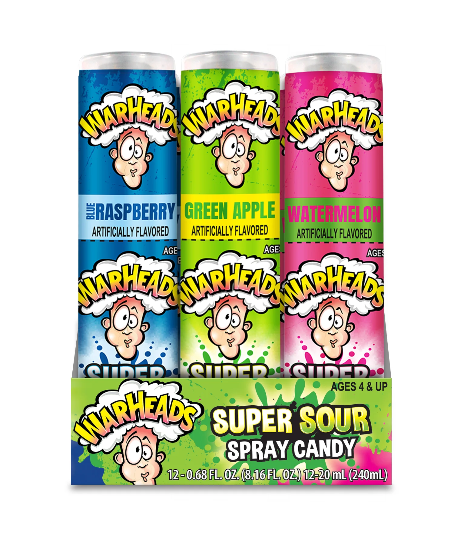 Warheads Spray Blue Raspberry, Watermelon & Apple 0.68oz (20ml) Case of 12