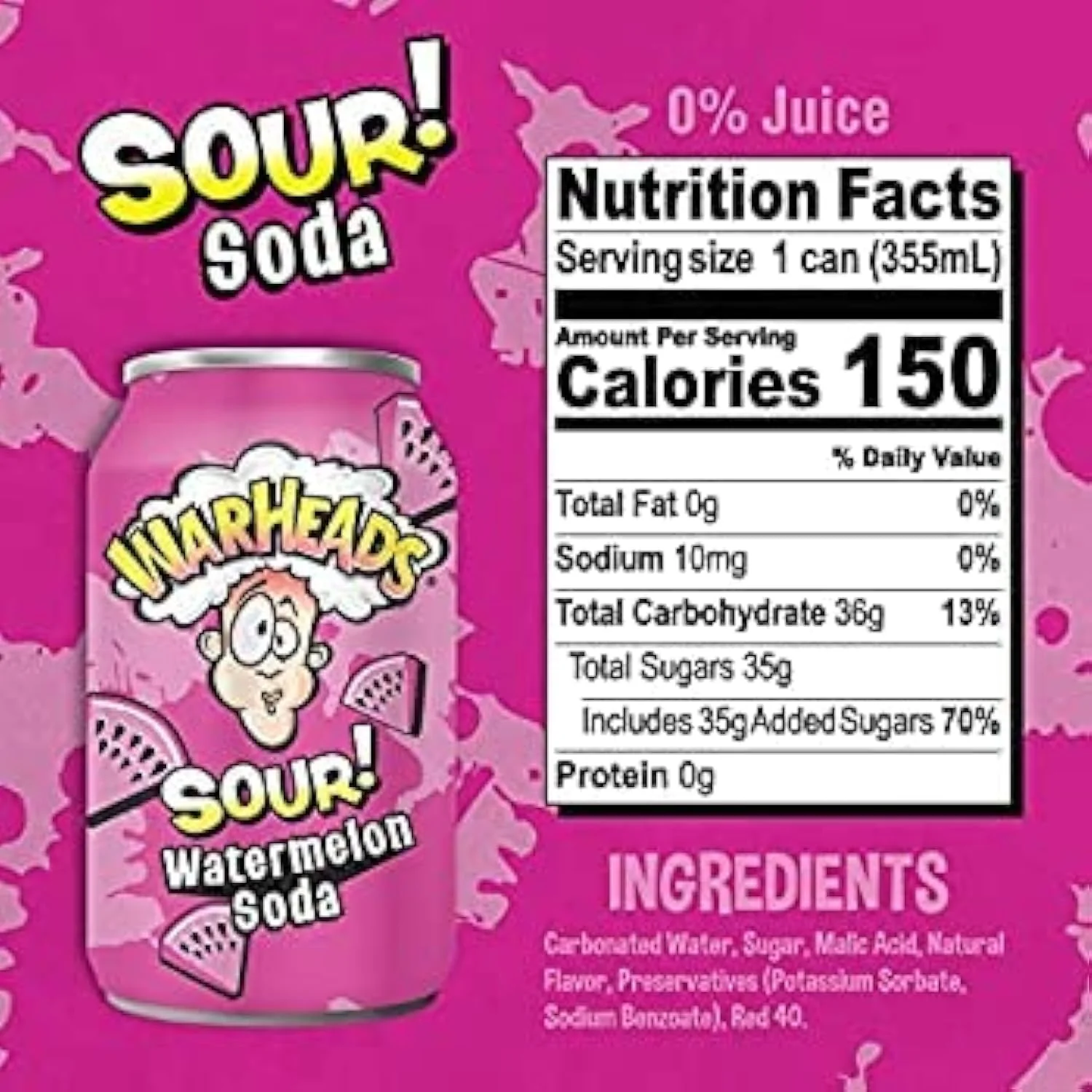 Warheads Watermelon Sour Soda 12oz (355ml) - Image 3